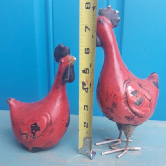 Chickens Rooster Bird Figurines Set of 2 Glazed Pottery Clay Crackled Vintage - Picture 15 of 17